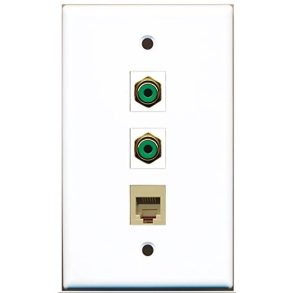 RiteAV - 2 Port RCA Green and 1 Port Phone RJ11 RJ12 Beige Wall Plate