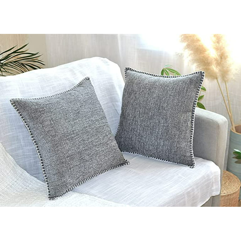 22x22 Pillow Cover Set of 2 Cream White & Black Soft Textured Chenille,  Comfy Cozy Large Cushion Covers for Couch Pillows, Modern Decor Square Big