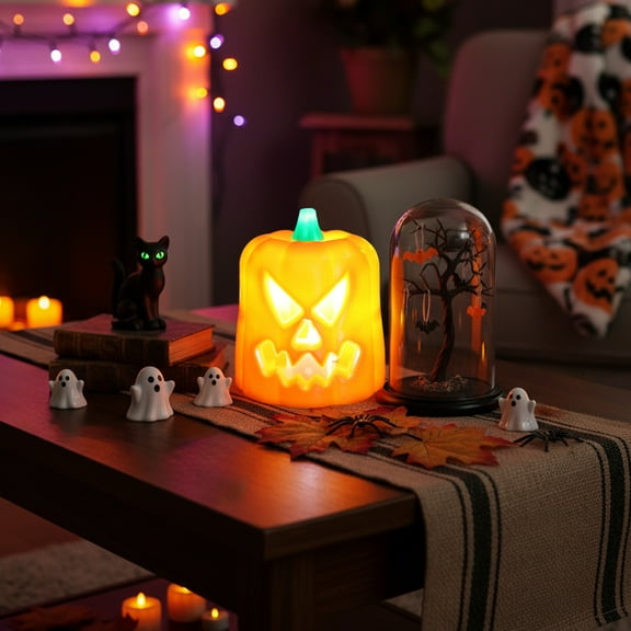 YIKA Halloween Decorations Halloween Pumpkin Lantern Led Candle Ghost Festival Scene Layout Props Luminous Electronic Pumpkin Lantern Halloween Decor Indoor A