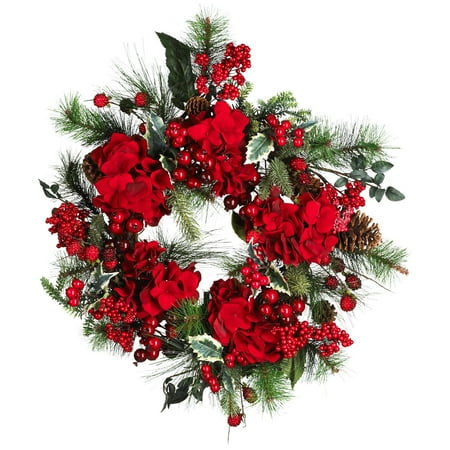 Nearly Natural 22" Hydrangea Holiday Wreath