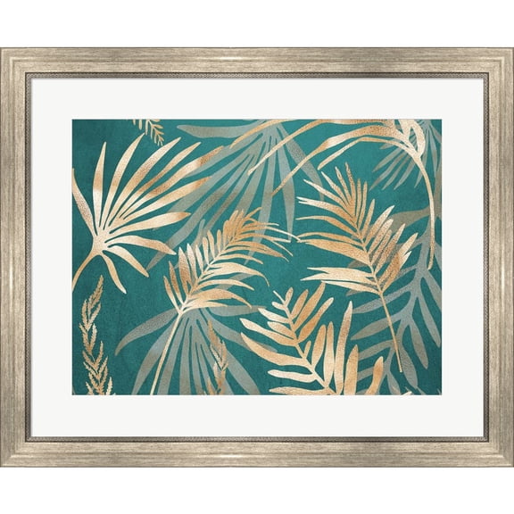 Great Art Now Glam Leaves Teal 1 by Urban Epiphany, Framed Wall Art, 29.25W x 24H