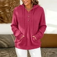 thumbnail image 2 of Nowekniz Women Henley Neck Hoodie Pullover Sweater, Long Sleeve Loose Zip Up Casual Sweatshirt with Drawstring Hood, Three Decorative Buttons and Kangaroo Pocket, 2 of 6
