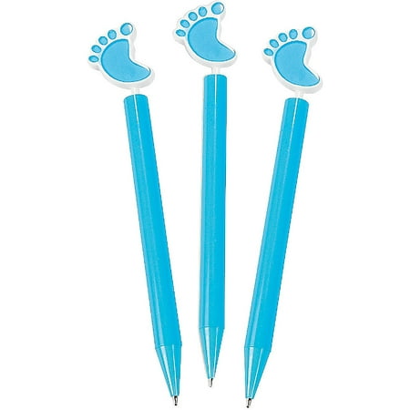 Lot of 12 Baby Boy Blue Plastic Baby Feet Pens Shower Party Favors