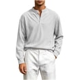 thumbnail image 3 of Daiosportswear Men's Casual Henley Shirts Collarless Roll-Up Long Sleeve Button Down Waffle T Shirt White XL, 3 of 6