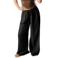 thumbnail image 2 of YIFUNIN Women's Loose Wide Leg Cotton Linen Pants with Drawstring, Pocketless Casual Trousers for Relaxed Fit, Breathable Natural Fabric,Black L, 2 of 6