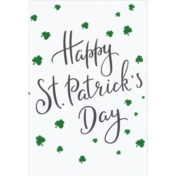 Designer Greetings Happy St. Patrick's Day Script and Small Green Foil Shamrocks St. Patrick's Day Card