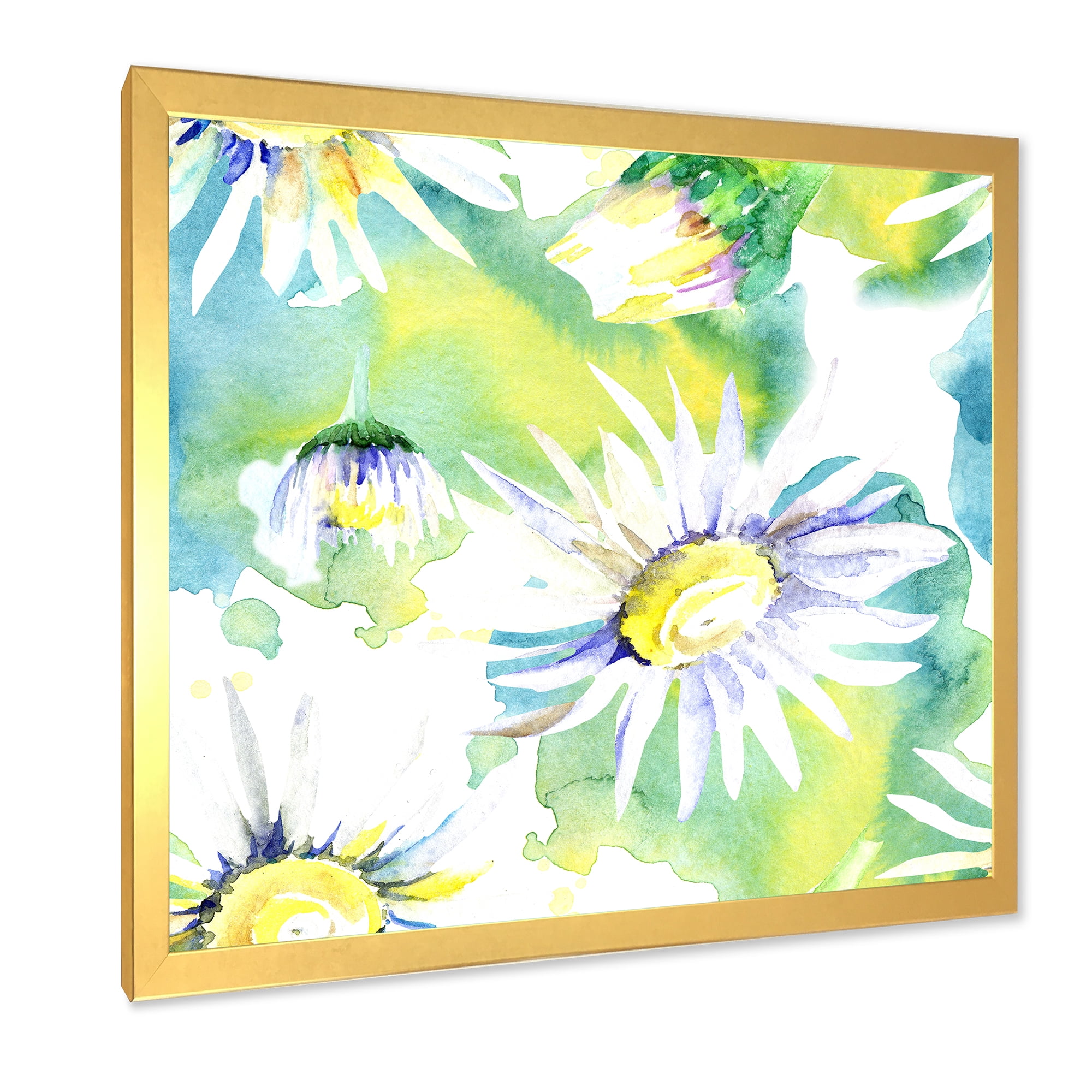 Designart 'Aquarelle Impression of Daisy Flowers II' Traditional Framed Art Print