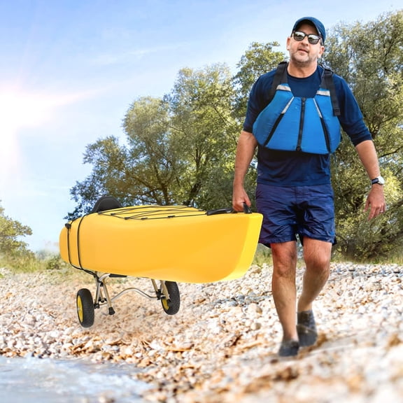GJWL Kayak Cart Canoe  Fishing Kayak Accessories Carrier Foldable Paddle Board Trolley Boat Trailer Transport with NO-Flat Airless Tires Wheels and 2 Ratchet Straps