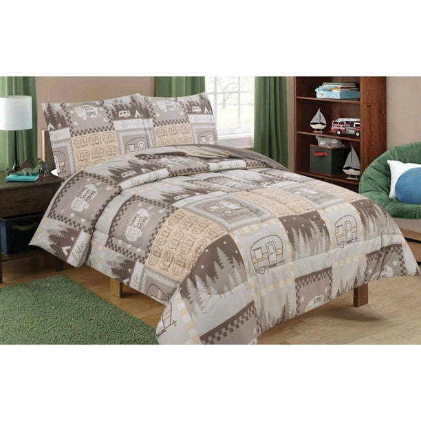 Full Queen Rv Camping Comforter Bedding Set Motorhome Camper Stars Brown Tan And White Walmart Com Walmart Com