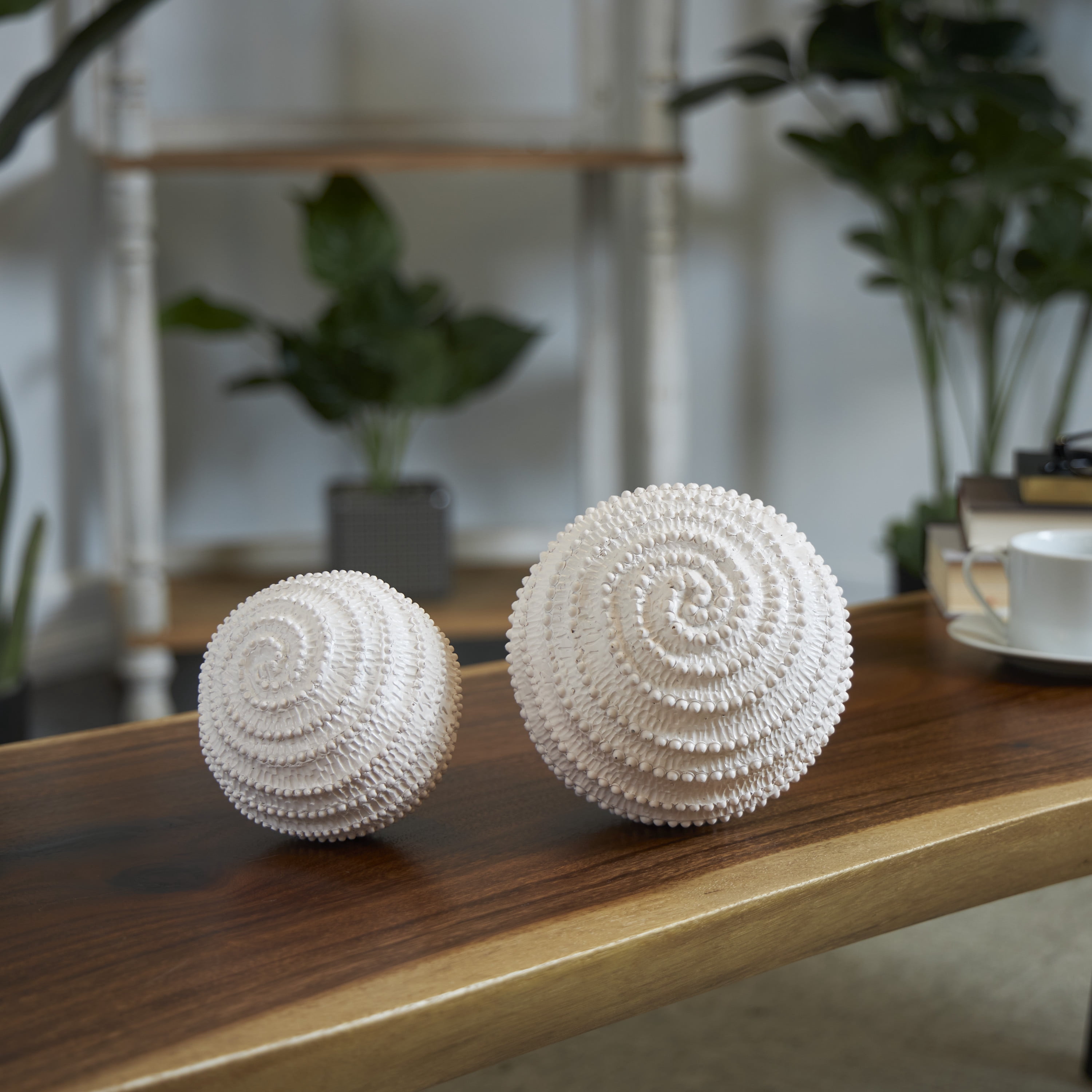 6", 5"H Cream Resin Textured Coral Sculpture with Dimensional Ball Details, by DecMode (2 Count)
