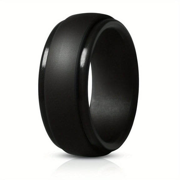 ATJIA Mens Silicone Wedding Band Rubber Rings for Him Women Couples Size 7,8, 9, 10,11,12,13,14 8mm Wide（Black）