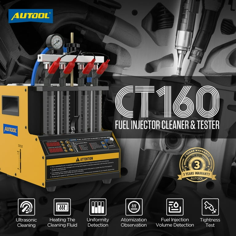 AUTOOL CT160 Automotive Fuel Injector Cleaner and Tester Machine, 2000ml 4  Cylinder Car Ultrasonic Wave Injector Cleaner Petrol Injection Tester  Cleaning Kit Tester for Cars Motorcycles 