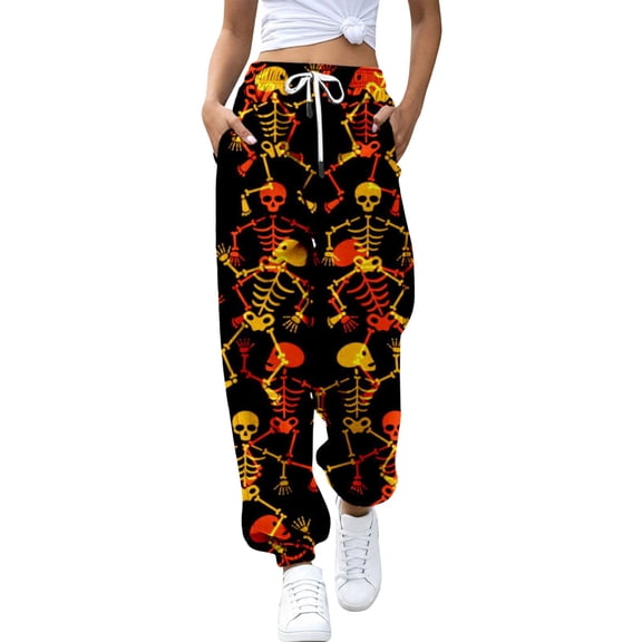 Bovemsi Comfy Pants Women 3D Digital Halloween Printed Casual Sport Pants Fashion Outfits Clothes M Gray