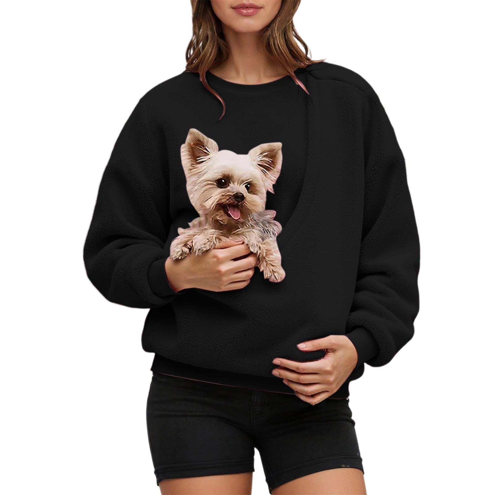 JIAYUE Womens Pet Pouch Sweatshirt Long Sleeve Crew Neck Fleece Solid Color Pullover Tops Drop Shoulder Oversized Loose Fit Street Casual Sweatshirts