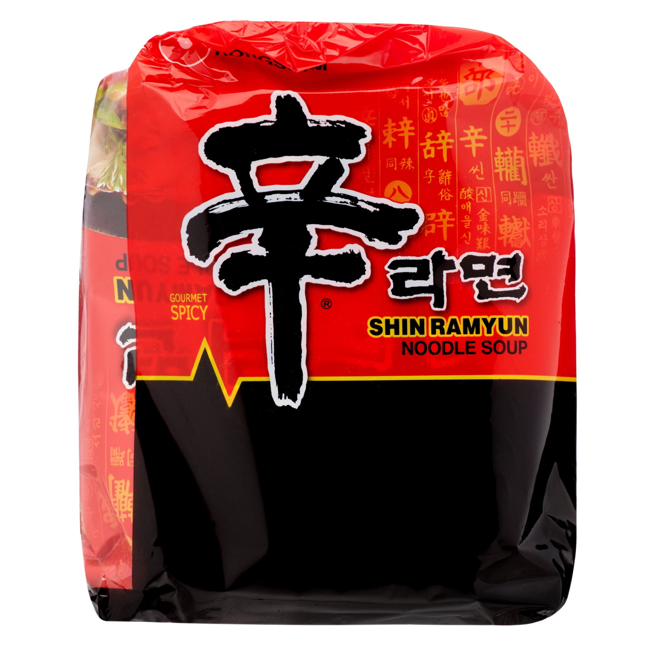 Nongshim Shin Ramyun Spicy Beef Ramen Noodle Soup Pack, 4.02oz X 4 Count