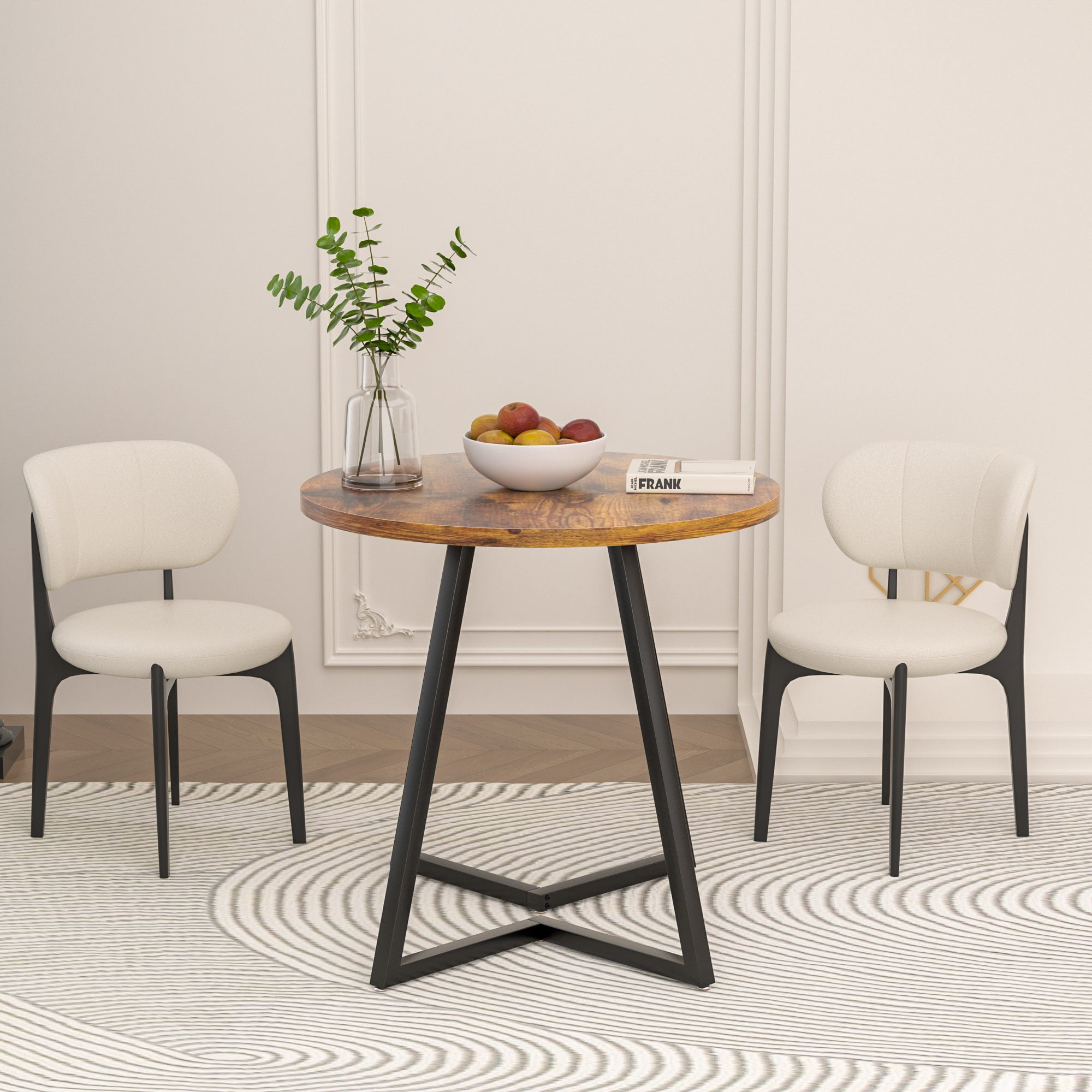 VECELO 35.4" Round Dining Table, Small Kitchen Table with Sturdy Metal Base, Dining Room Table for 2 to 4 Person, Antique Brown