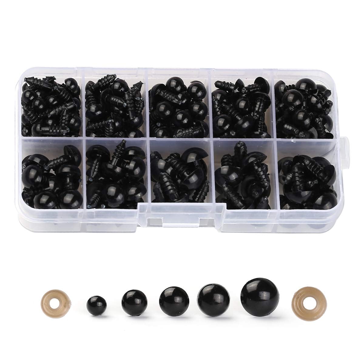100pcs/lot 6mm-16mm Black Plastic Safety Eye With Pads For Dolls Toys Diy Craft 