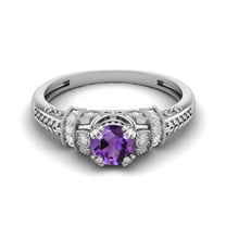 Mooneye 5 mm Round Amethyst 925 Sterling Silver Blossom Design Women Valentines Day Gifts Ring