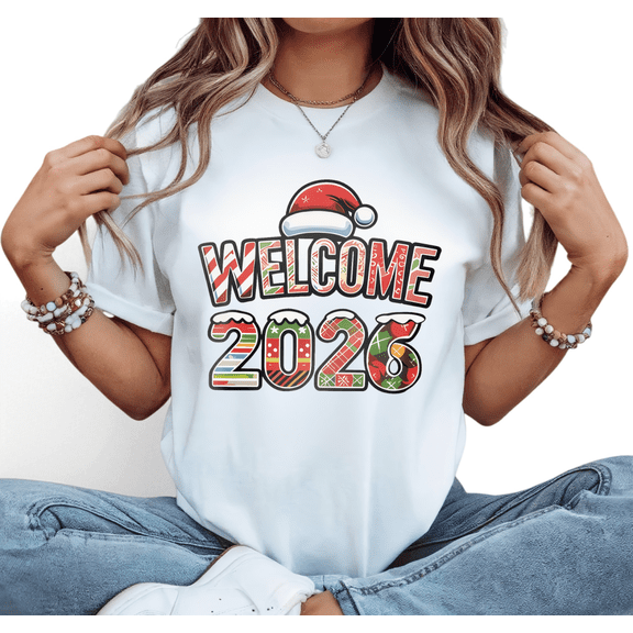 Christmas Welcome 2026 Print Tshirt Graphic Tees Holiday Shirts White S-5XL Tops