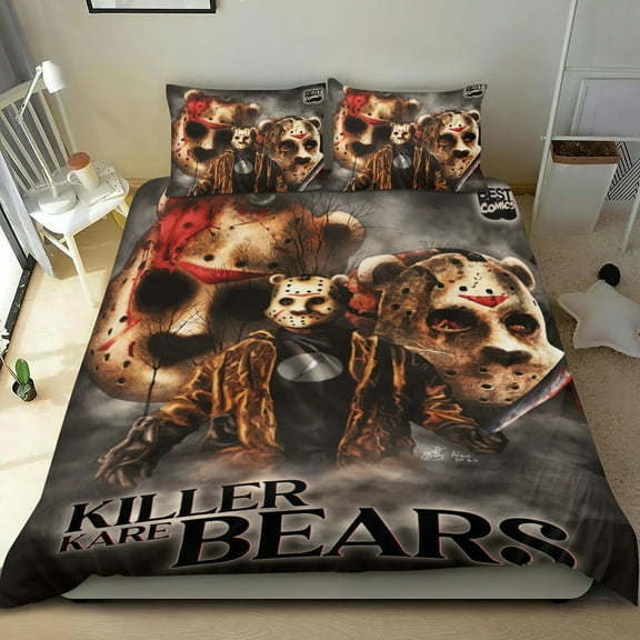 Jason Voorhees Themed Bed Sheet Set Three Piece Set 53x79 In ches Comfortable And Skin Friendly Unique Design Creating A Star Studded Night Home Decor Gifts For Family Friends fans
