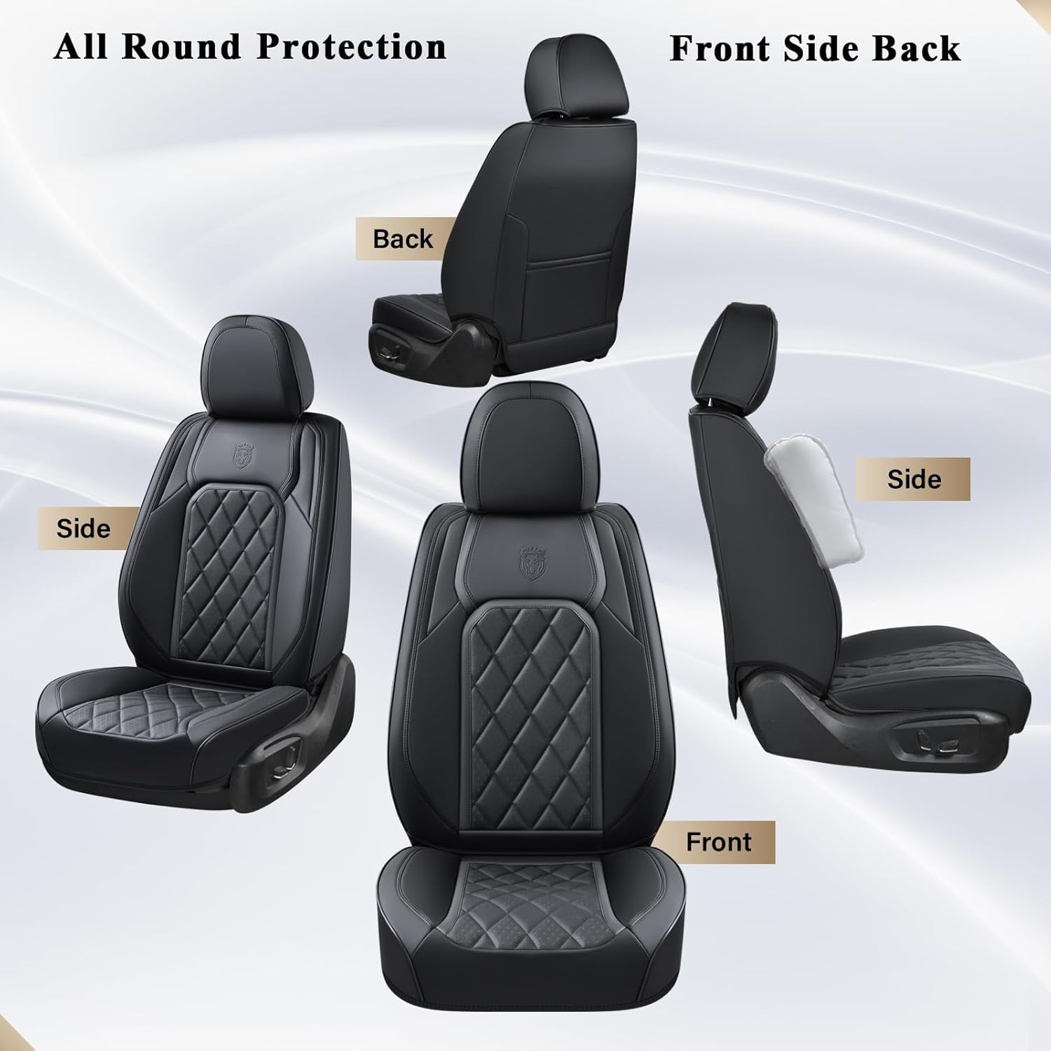Coverado Front Car Seat Covers, Waterproof Premium Leather Seat Cushions, 6 Pieces Auto Interior Protectors Universal Fit Most Cars, Suvs, Pickup Trucks, Black