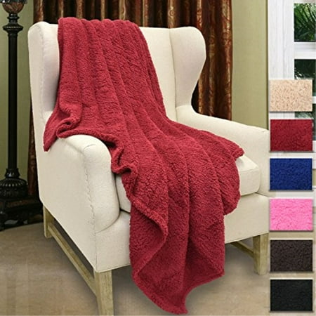 Sherpa Throw Blanket Blue 50" x 60", Fuzzy Couch Throw, Lightweight Super Soft Bed Sofa Solid Blanket, Reversible TV Blanket