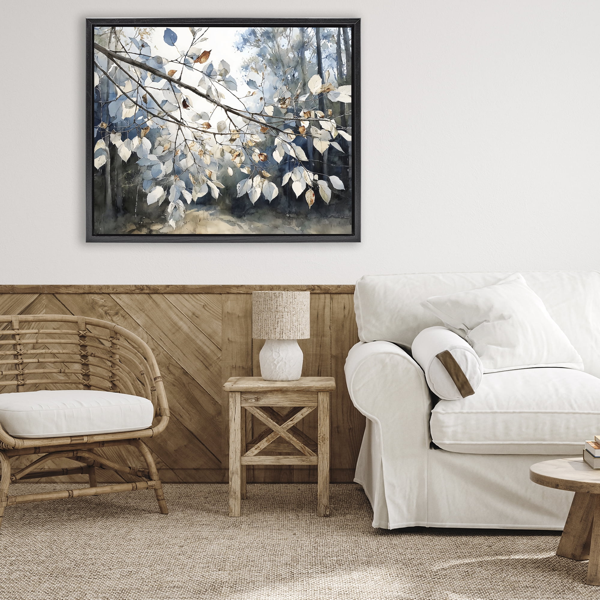Stupell Industries Blue Fall Branch Leaves Black Framed Floater Canvas Wall Art, design by Franklyn Gregory