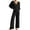 Black, variant on Women's Ribbed Knit Pajama Set - V-Neck Long Sleeve Top & Pants, Matching Loungewear, Soft Polyester for Winter