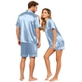 thumbnail image 6 of Garbnen Silk Matching Pajama Sets for Couples 2 Piece Short Sleeve Button Down Sleepwear Pjs Shorts Set Cozy Loungewear for Women 2 Piece Set Blue 4XL, 6 of 8