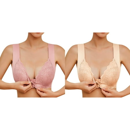 Rinsvye 2 Pcs Womens No Steel Ring Bra Womens French Womens Front Close Big Bras Bra T Back Plus Bras To Wear with A Backless Dress Size Seamless Unlined Bra Womens Plus Size Bras for Large Bust