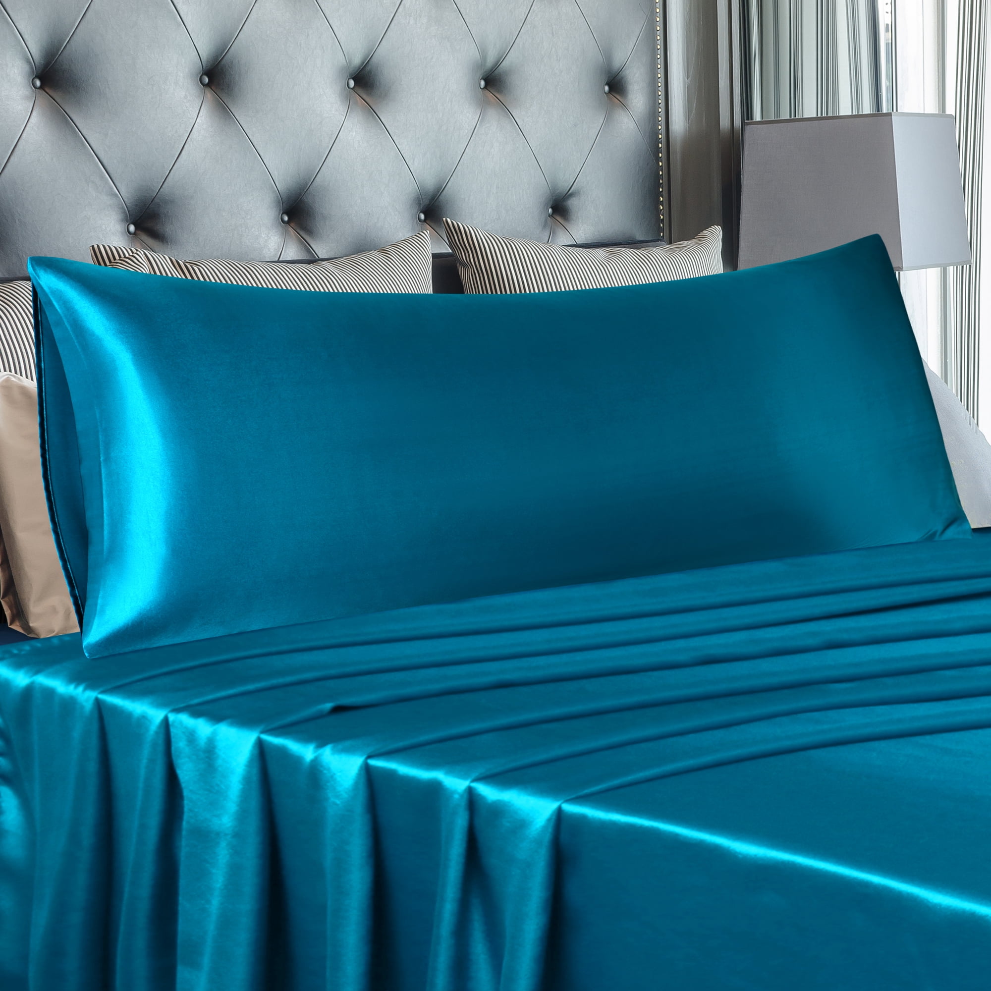 Unique Bargains 1 PC Satin Envelope Closure Body Pillowcases Peacock Blue 20"x72"