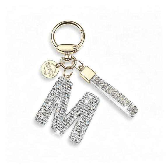 DESIGNICE Pink Blue White Initial Letter Keychain Gift for Women Girls Bling Sparkly Cute Backpack Car Key Accessories Lanyard Bling Sparkly Cute Keychains for Women