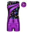 thumbnail image 3 of CHICTRY Shiny 3 Pcs Gymnastic Dance Sports Active Sets for Girls Tank Leotard Shorts Hairband Tumbling Unitard Bodysuits Purple 6, 3 of 5