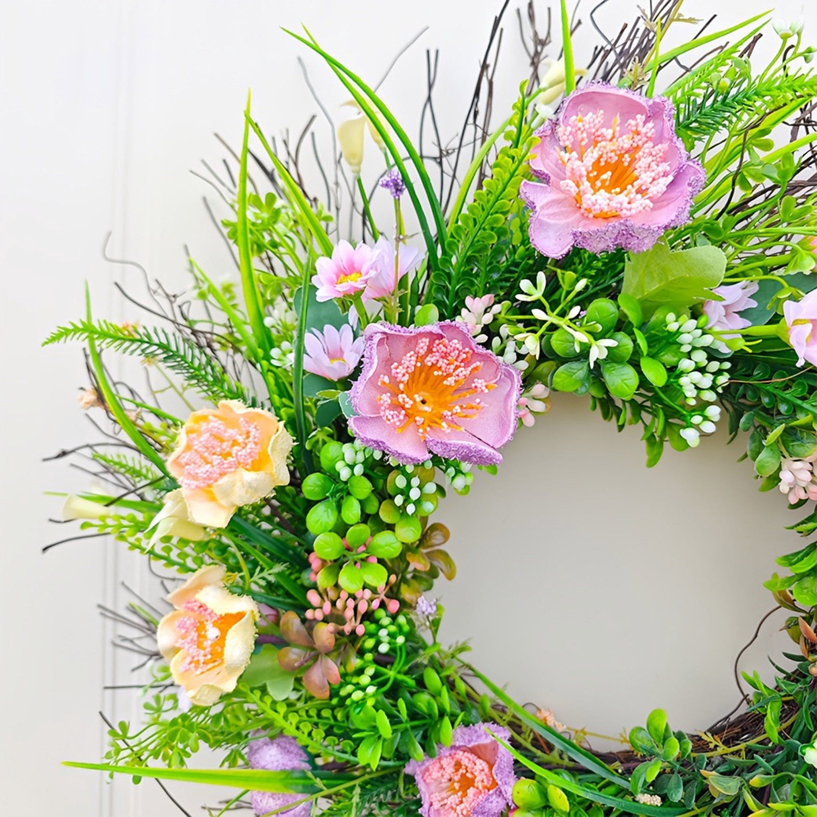 Spring Wreaths for Front Door 18 Inch - Outdoor Spring Summer Wreath with Wildflower and Green Leaves,Front Door Wreath for Farmhouse Home Porch Wall Decor