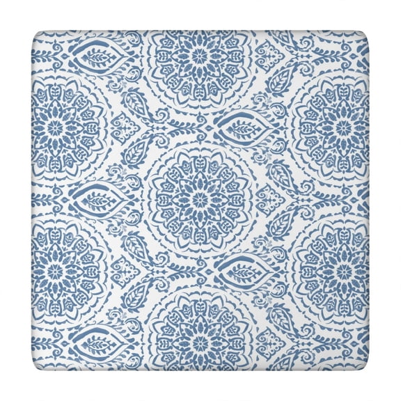 Fitted Hem Stretchable Square Table Cover 34x34, Bohemian Floral Pattern Tablecloth for Picnic Decor and Indoor Dining Room