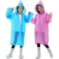 thumbnail image 5 of 2 Pack Raincoats for Kids, Reusable Rain Ponchos with Hood and Sleeves Waterproof Rain Coat for Children Boy Girl Kids (Pink+Blue), 5 of 8