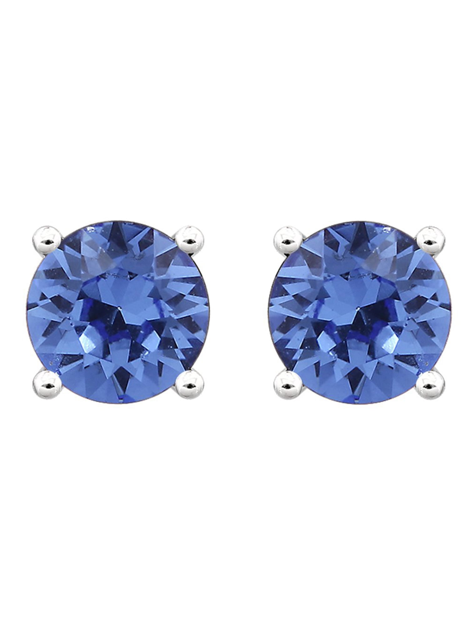 EverReena Blue Round Cubic Zirconia Earrings for Women Silver Color Womens Jewelry Earings 