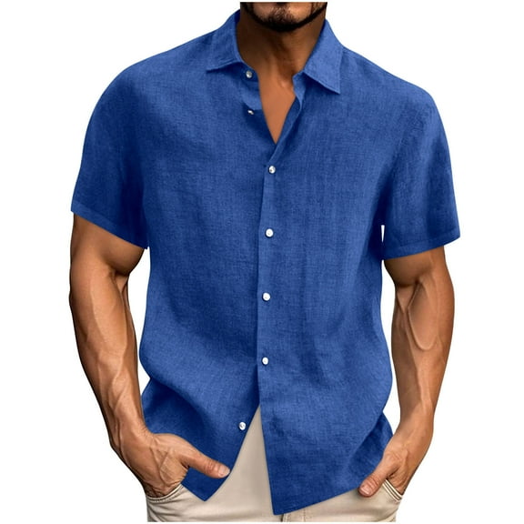 CHGBMOK Mens Dress Shirts Casual T-shirt Solid Short Sleeve Stand Collar Buttons Pullover Blouse Sizes S-5XL
