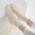 thumbnail image 3 of Fancifize Women Ribbed Mid Socks Casual Soft Stretch Solid Color Lettuce Edge Cute Socks for Fall Winter,Gray, 3 of 6