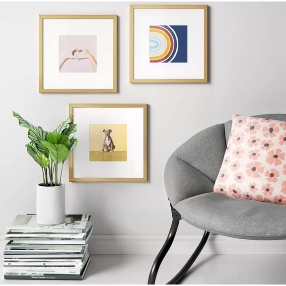 3 Piece Solid Picture Frame Set 15"x15" and 14.5" Square Display Includes Matted Option 8"x8" Gallery Wall Art Style Frames Party Home Livingroom Decorations Smooth Finish Photo Collage