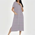 thumbnail image 2 of Dasayo Nightgowns for Women Zip up Long Fall Short Sleeve Sleep Dresses Side Split Striped Sleepwear Women Pajamas S, 2 of 7