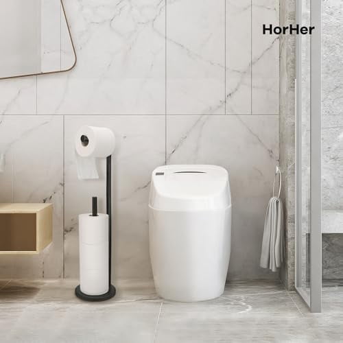 Freestanding Toilet Paper Holder Stand with Storage for 4 Rolls, Rust-Resistant Bathroom Organizer, Modern Black Finish