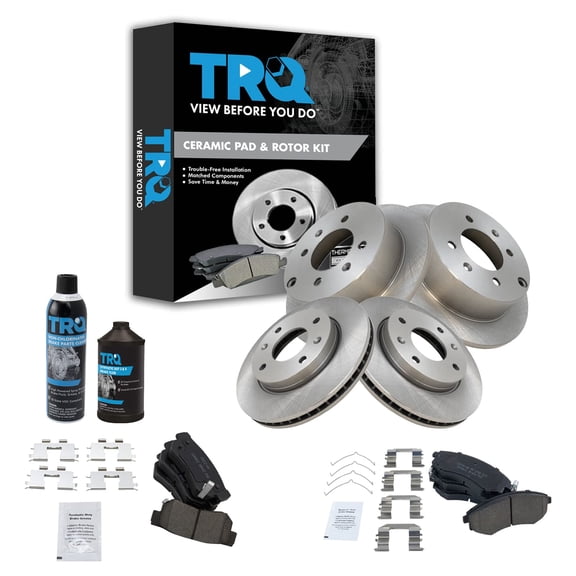 TRQ Front & Rear Ceramic Brake Pad & Rotor Kit w/Chemicals for Hyundai Kia BKA15519