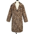 thumbnail image 4 of Yucgh Women's Winter Fashion Casual Lapel Leopard Print Plush Long Coat, Elegant and Warm Overcoat for Cold Seasons, Fashionable Design,L, 4 of 7