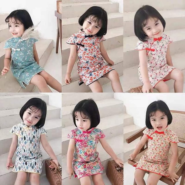 Vestido Cheongsam de verano para niñas pequeñas, estilo retro, de princesa