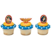 24 Wonder Woman Amazing Amazon Cupcake Cake Ring Birthday Party Favor Toppers