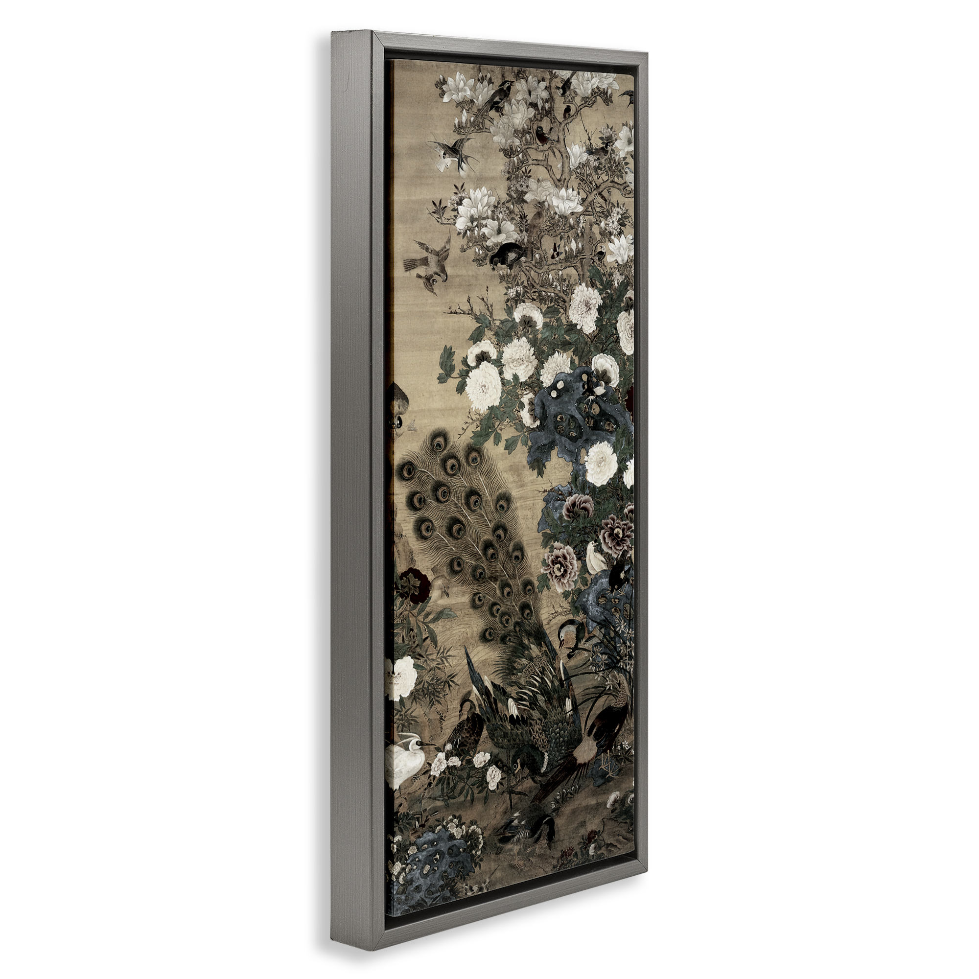 Ornate Silk And Moonlight Gray Framed Floater Canvas Wall Art, design by Vintage Hustle