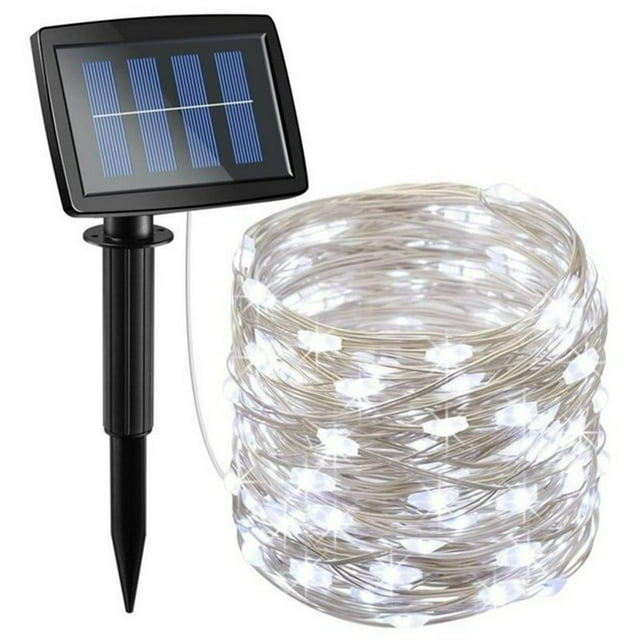 Outdoor String Lights 100 LED Solar Lights 33 Feet 8 Modes Copper Wire Lights Waterproof Outdoor String Lights for Garden Patio Gate Yard Party Wedding