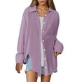 thumbnail image 2 of ZJXFGS Womens Button Down Shirts Linen Cotton Gauze Tops Loose Fit Boyfriend Shirts for Women Fall Button Down Shirts Purple S, 2 of 5
