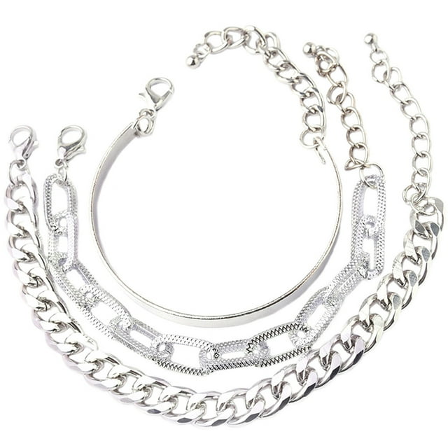 Bangcool Women Bracelet Alloy Chunky 3PCS Simple Chain Bracelet Bangle Bracelet for Girls